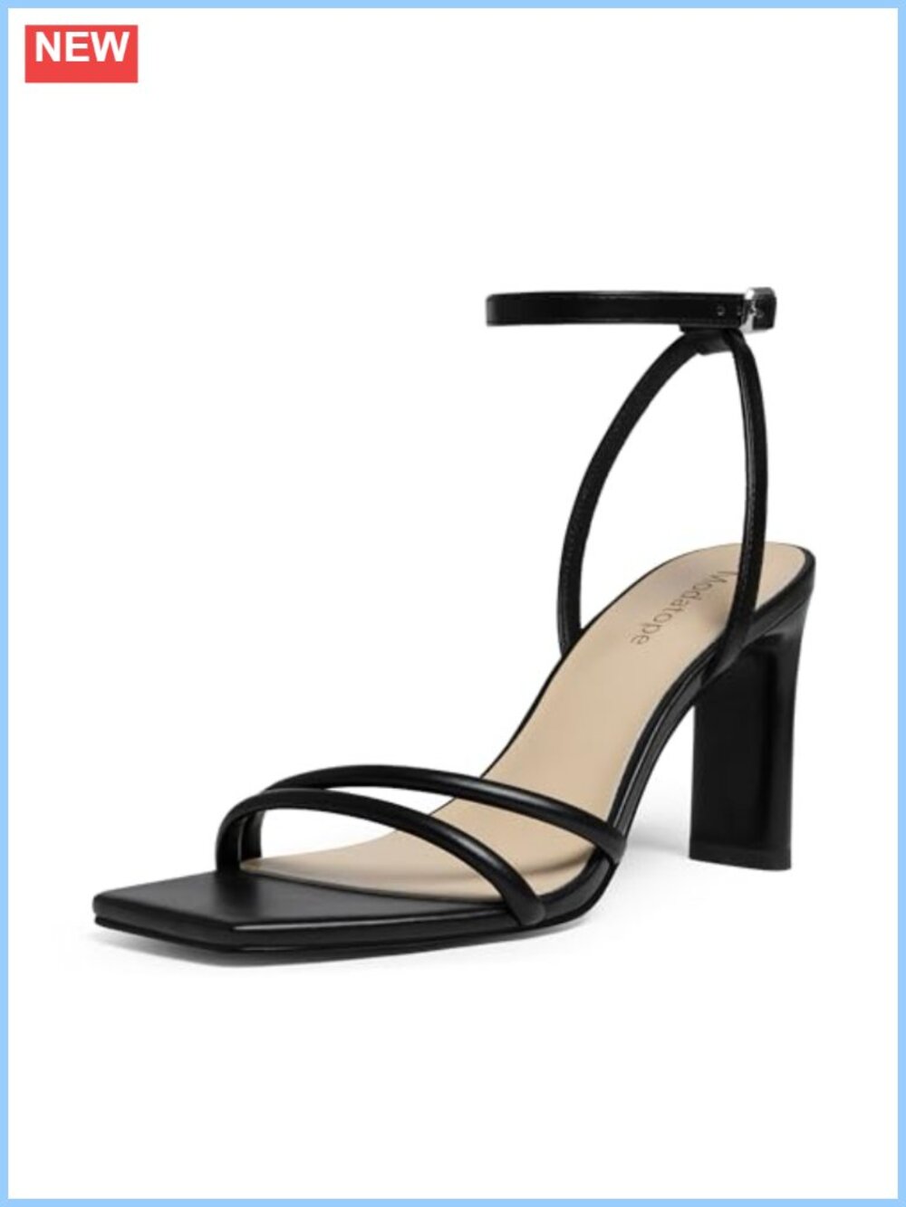 Faux Leather Chunky High Heeled Sandals Square Open Toe Adjustable Ankle Strap